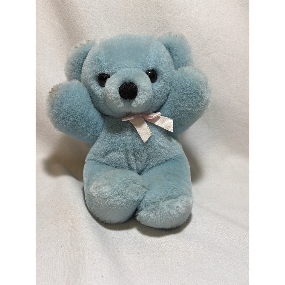 Vintage 1985 Dakin Cuddles Teddy Bear Light Blue Plush Stuffed Animal Toy